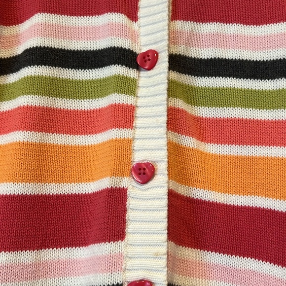 Colorful Striped Girl’s Collared Cardigan with Heart Buttons - Picture 4 of 5